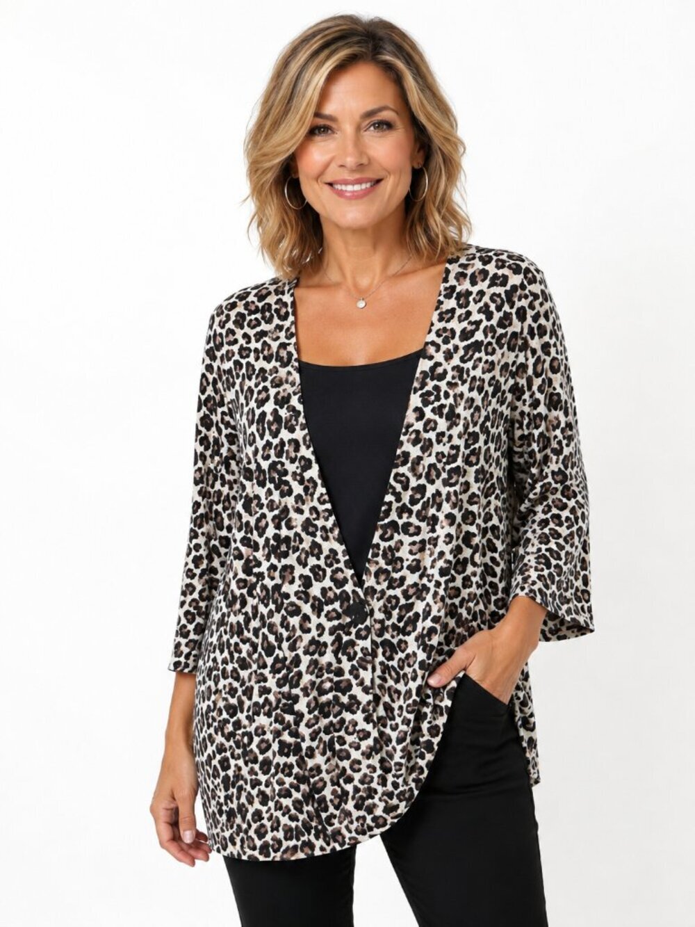 Fashion Bug Leopard Print, One Button Cardigan Sweater, Size 18/20